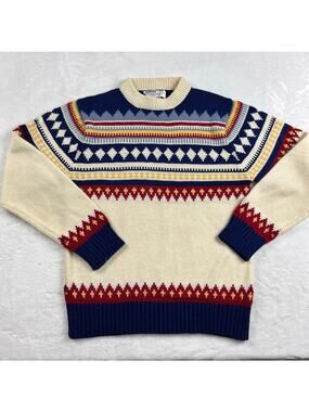 Montgomery Ward Vintage Youth Kids Acrylic Sweater Diamond Print SZ 12-14 Medium
